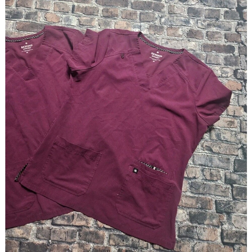 Beyond Scrubs Top Burgundy Purple Size Medium Lot of 2 - Picture 3 of 7
